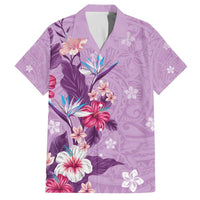Hawaii Tropical Flowers Family Matching Off The Shoulder Long Sleeve Dress and Hawaiian Shirt Polynesian Tattoo Lavender LT05 Dad's Shirt - Short Sleeve Lavender - Polynesian Pride