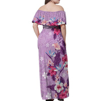 Hawaii Tropical Flowers Family Matching Off Shoulder Maxi Dress and Hawaiian Shirt Polynesian Tattoo Lavender LT05 - Polynesian Pride