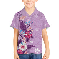 Hawaii Tropical Flowers Family Matching Off Shoulder Maxi Dress and Hawaiian Shirt Polynesian Tattoo Lavender LT05 Son's Shirt Lavender - Polynesian Pride