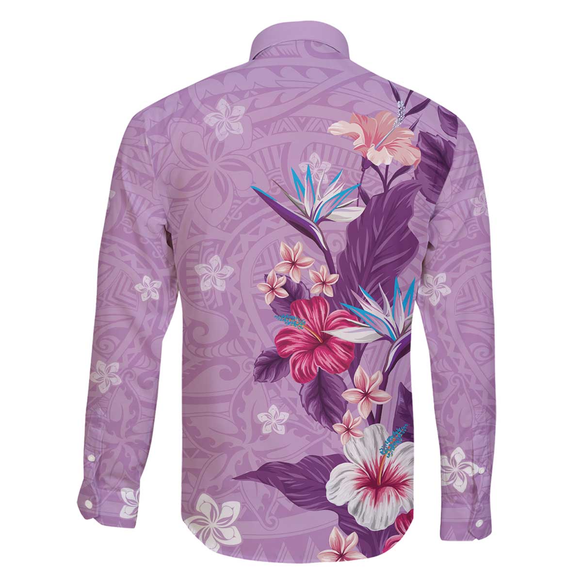 Hawaii Tropical Flowers Family Matching Off Shoulder Short Dress and Hawaiian Shirt Polynesian Tattoo Lavender LT05 - Polynesian Pride