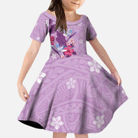 Hawaii Tropical Flowers Family Matching Puletasi and Hawaiian Shirt Polynesian Tattoo Lavender LT05 Daughter's Dress Lavender - Polynesian Pride