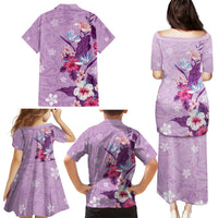 Hawaii Tropical Flowers Family Matching Puletasi and Hawaiian Shirt Polynesian Tattoo Lavender LT05 - Polynesian Pride