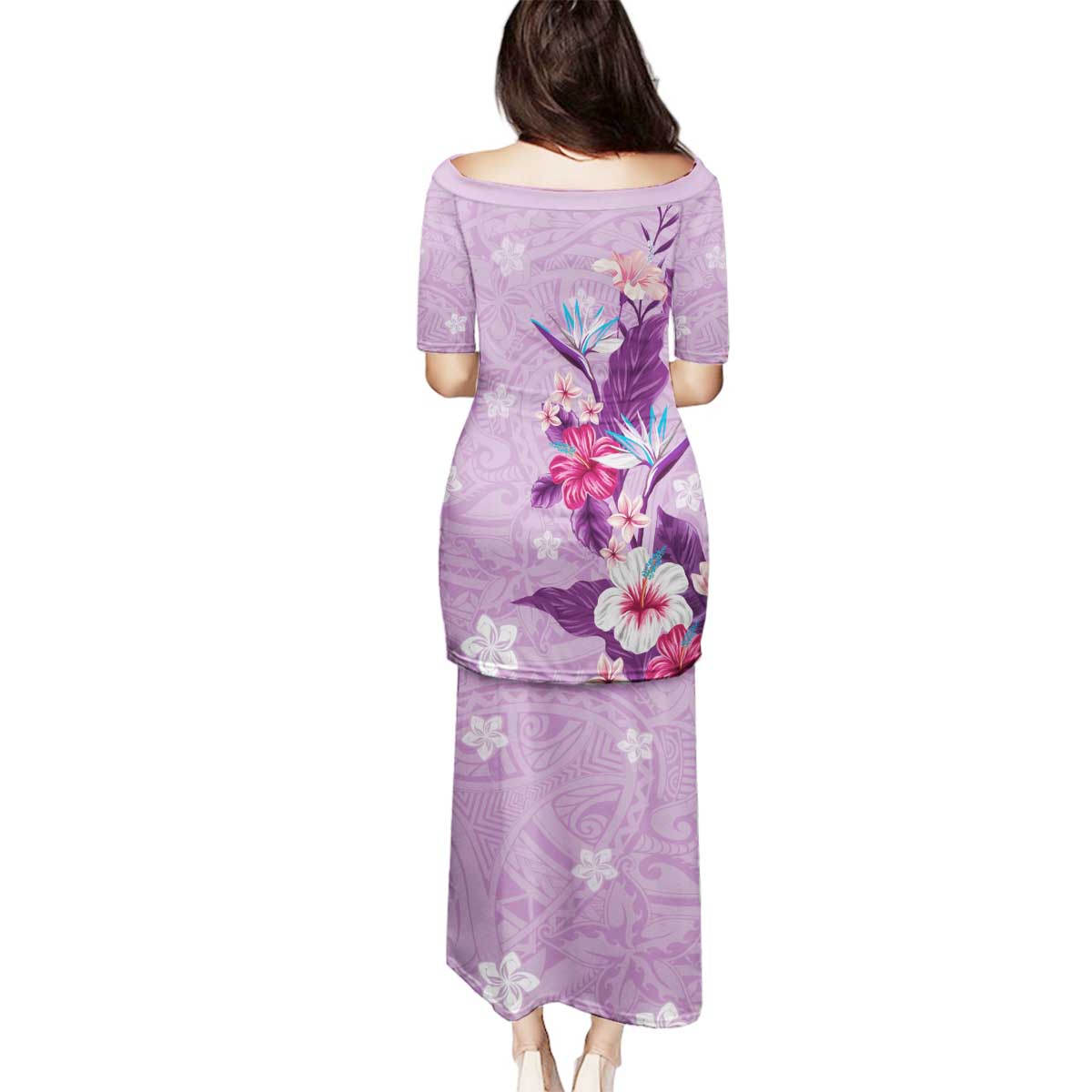 Hawaii Tropical Flowers Family Matching Puletasi and Hawaiian Shirt Polynesian Tattoo Lavender LT05 - Polynesian Pride