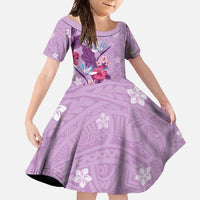 Hawaii Tropical Flowers Family Matching Summer Maxi Dress and Hawaiian Shirt Polynesian Tattoo Lavender LT05 Daughter's Dress Lavender - Polynesian Pride