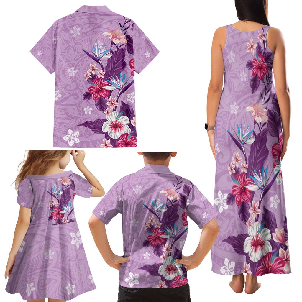 Hawaii Tropical Flowers Family Matching Tank Maxi Dress and Hawaiian Shirt Polynesian Tattoo Lavender LT05 - Polynesian Pride