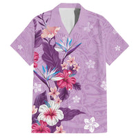 Hawaii Tropical Flowers Family Matching Tank Maxi Dress and Hawaiian Shirt Polynesian Tattoo Lavender LT05 Dad's Shirt - Short Sleeve Lavender - Polynesian Pride