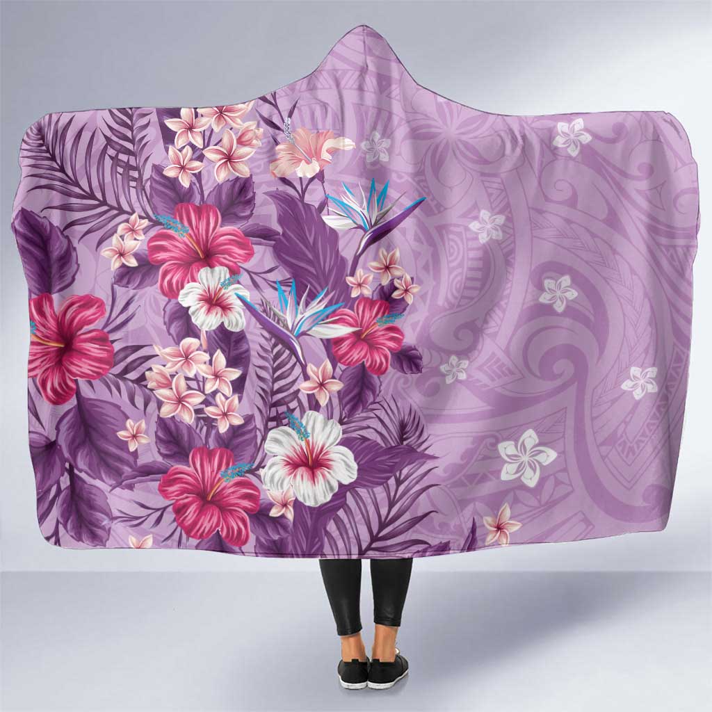 Hawaii Tropical Flowers Hooded Blanket Polynesian Tattoo Lavender LT05 One Size Lavender - Polynesian Pride