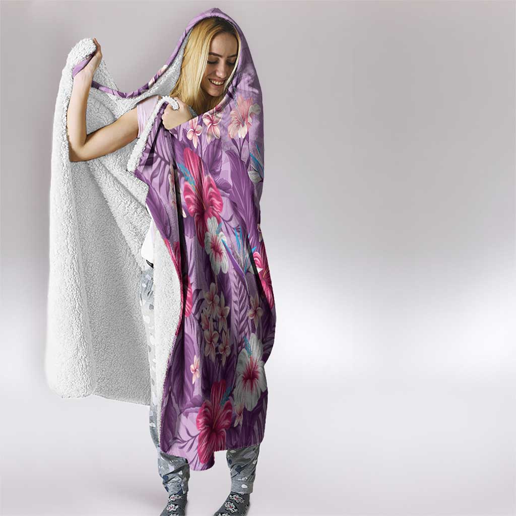 Hawaii Tropical Flowers Hooded Blanket Polynesian Tattoo Lavender