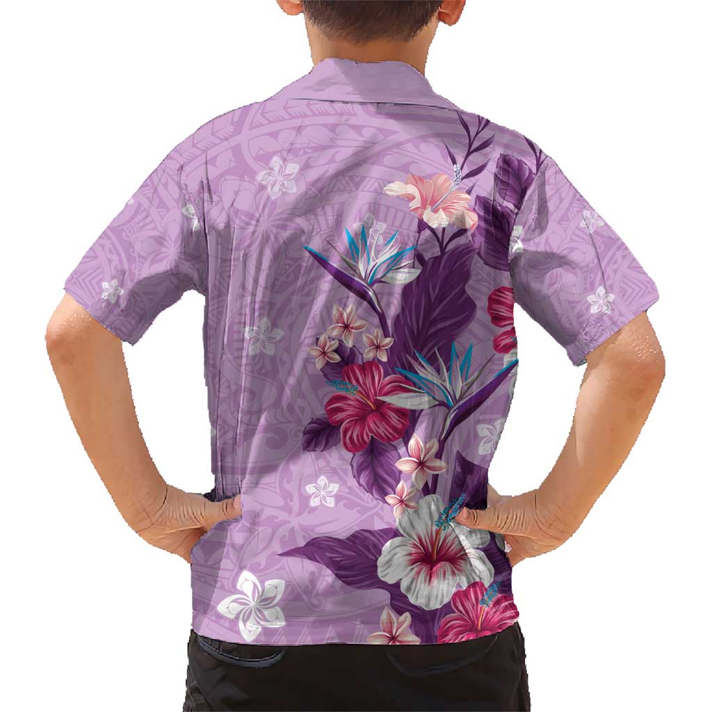 Hawaii Tropical Flowers Kid Hawaiian Shirt Polynesian Tattoo Lavender LT05 - Polynesian Pride