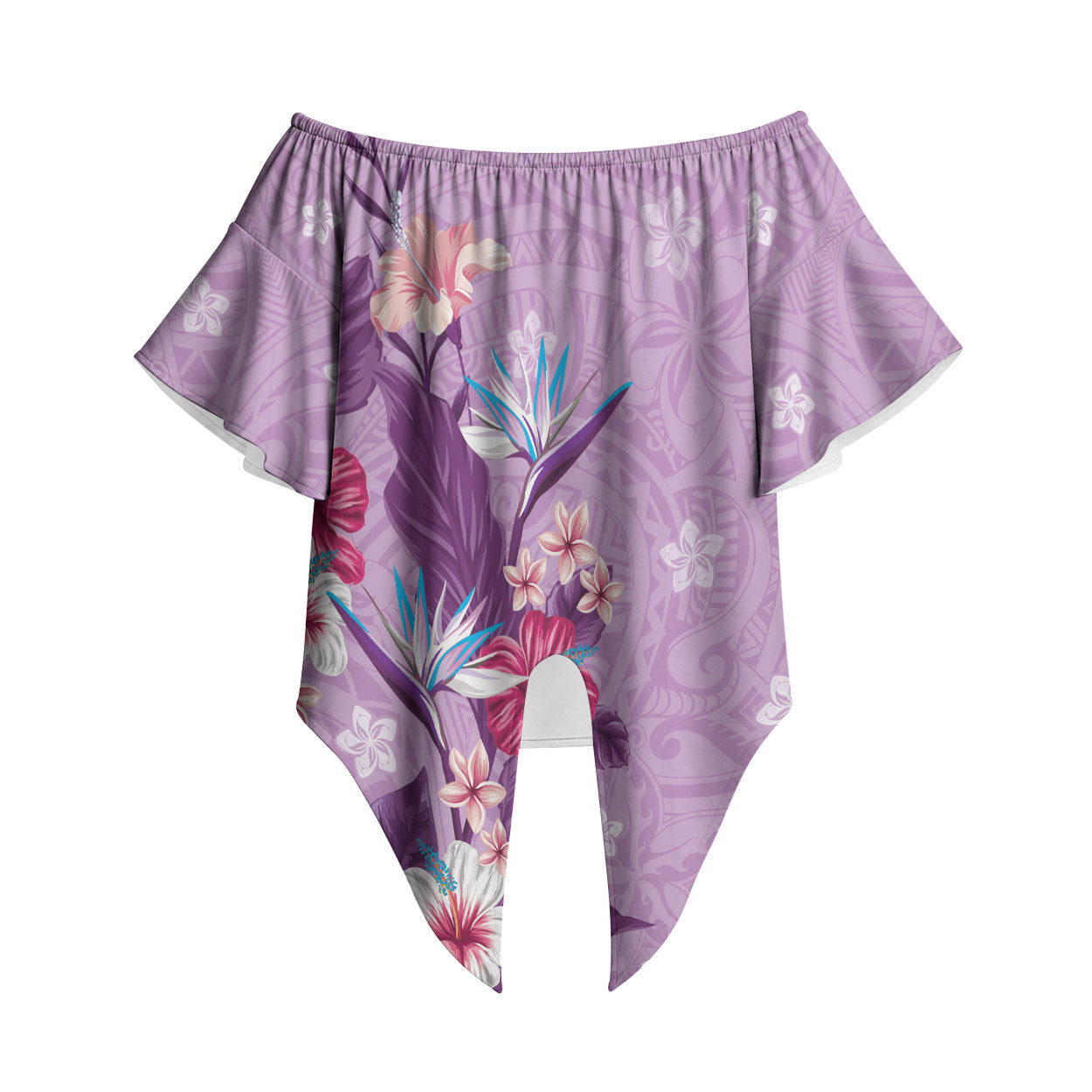 Hawaii Tropical Flowers Off Shoulder Wrap Waist Top Polynesian Tattoo Lavender LT05 Lavender - Polynesian Pride