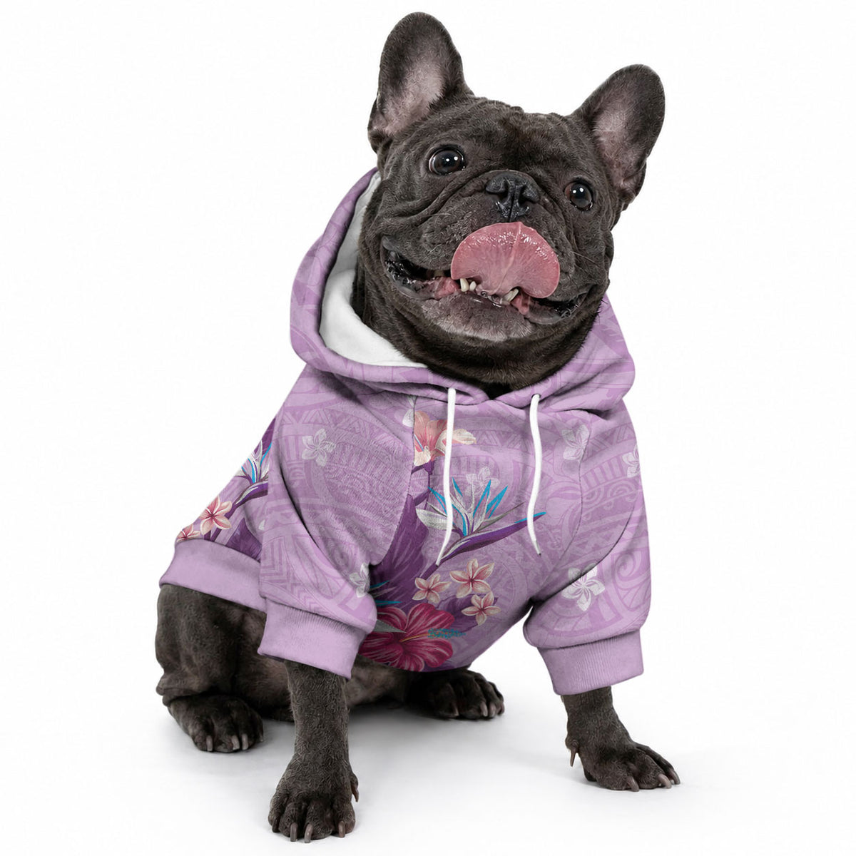 Hawaii Tropical Flowers Pet Hoodie Polynesian Tattoo Lavender
