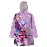 Hawaii Tropical Flowers Wearable Blanket Hoodie Polynesian Tattoo Lavender LT05 One Size Lavender - Polynesian Pride