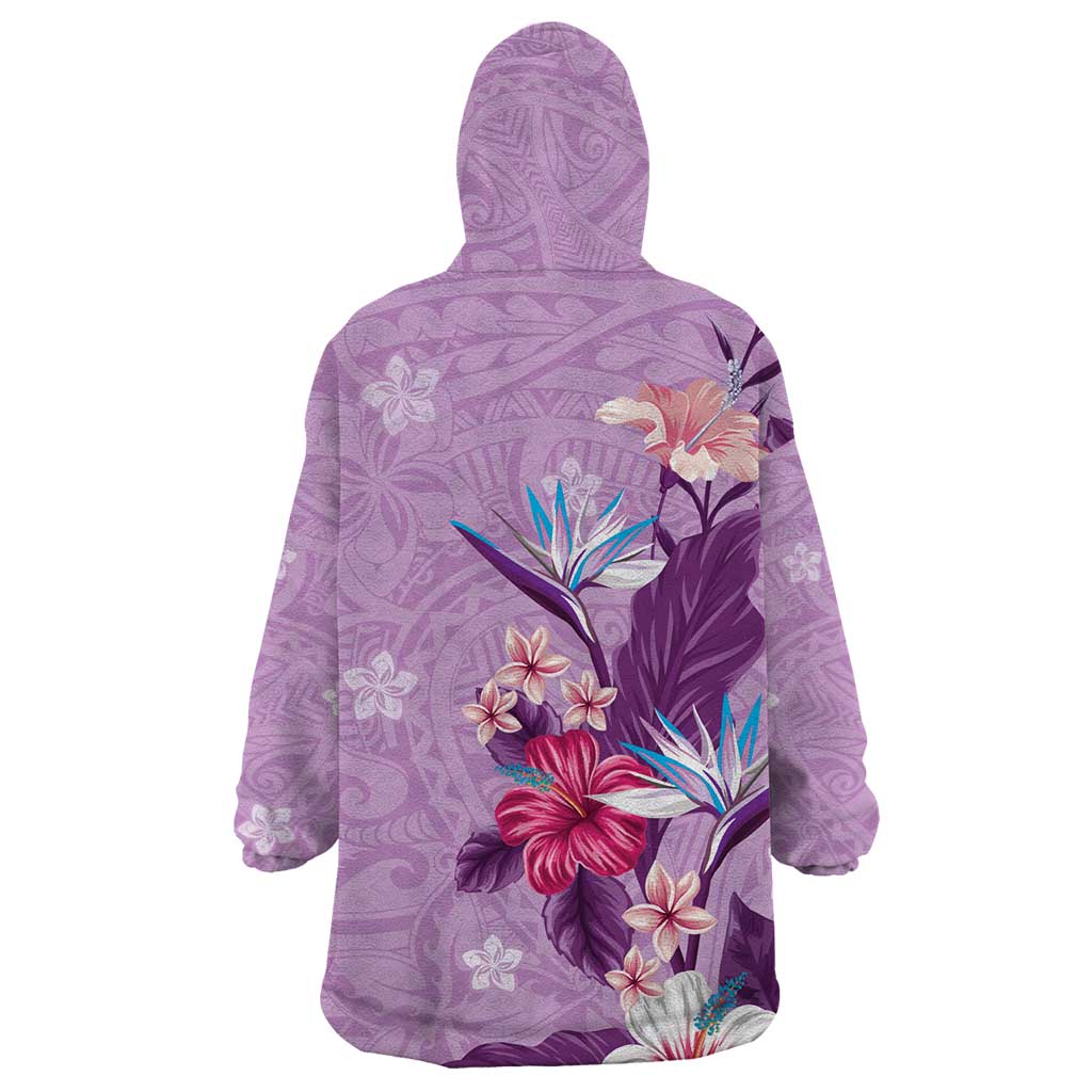 Hawaii Tropical Flowers Wearable Blanket Hoodie Polynesian Tattoo Lavender LT05 - Polynesian Pride