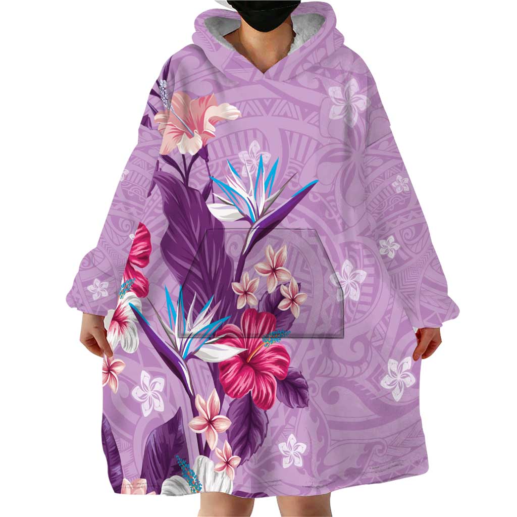 Hawaii Tropical Flowers Wearable Blanket Hoodie Polynesian Tattoo Lavender LT05 - Polynesian Pride