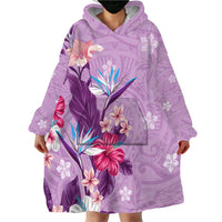 Hawaii Tropical Flowers Wearable Blanket Hoodie Polynesian Tattoo Lavender LT05 - Polynesian Pride