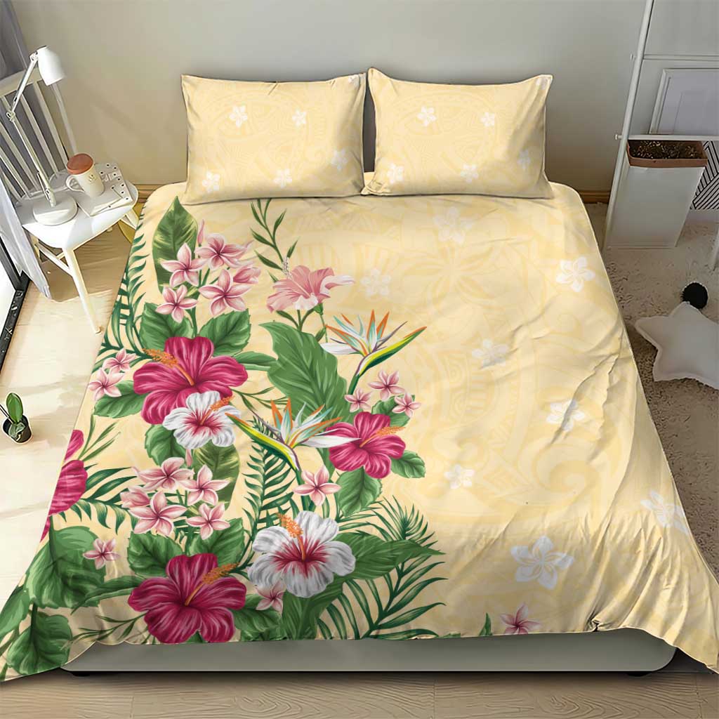 Hawaii Tropical Flowers Bedding Set Polynesian Tattoo Buttermilk