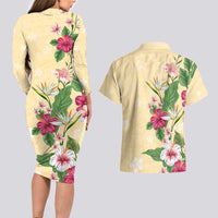 Hawaii Tropical Flowers Couples Matching Long Sleeve Bodycon Dress and Hawaiian Shirt Polynesian Tattoo Buttermilk LT05 - Polynesian Pride