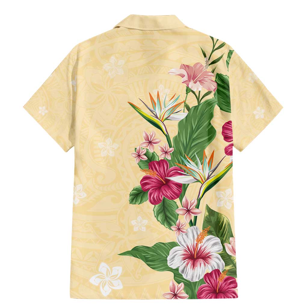 Hawaii Tropical Flowers Family Matching Mermaid Dress and Hawaiian Shirt Polynesian Tattoo Buttermilk LT05 - Polynesian Pride