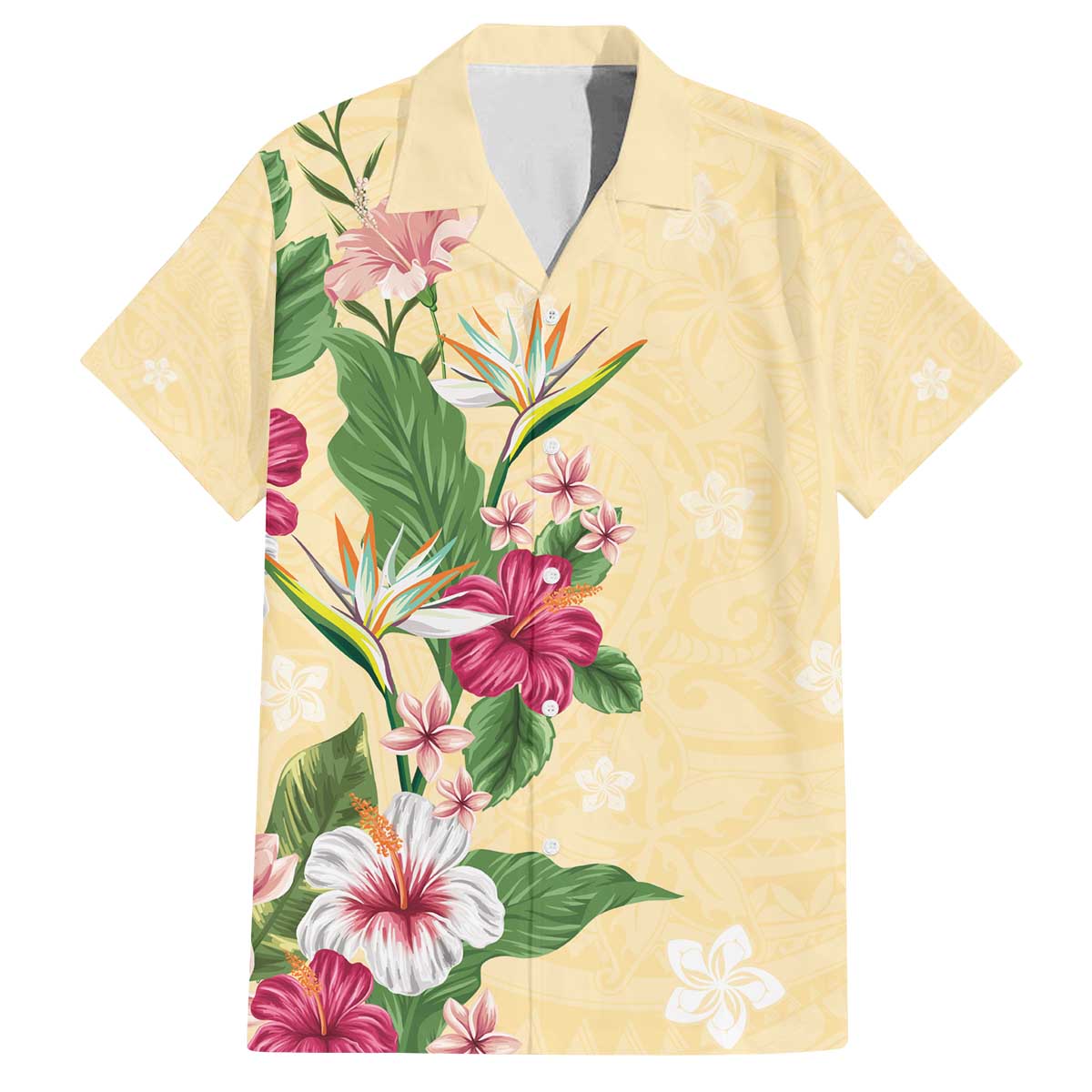 Hawaii Tropical Flowers Family Matching Off The Shoulder Long Sleeve Dress and Hawaiian Shirt Polynesian Tattoo Buttermilk LT05 Dad's Shirt - Short Sleeve Beige - Polynesian Pride