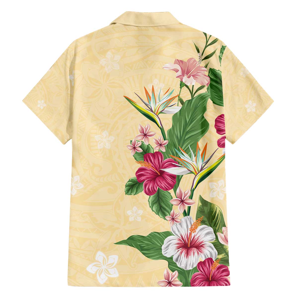 Hawaii Tropical Flowers Family Matching Off Shoulder Short Dress and Hawaiian Shirt Polynesian Tattoo Buttermilk LT05 - Polynesian Pride