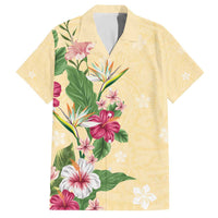 Hawaii Tropical Flowers Family Matching Puletasi and Hawaiian Shirt Polynesian Tattoo Buttermilk LT05 Dad's Shirt - Short Sleeve Beige - Polynesian Pride