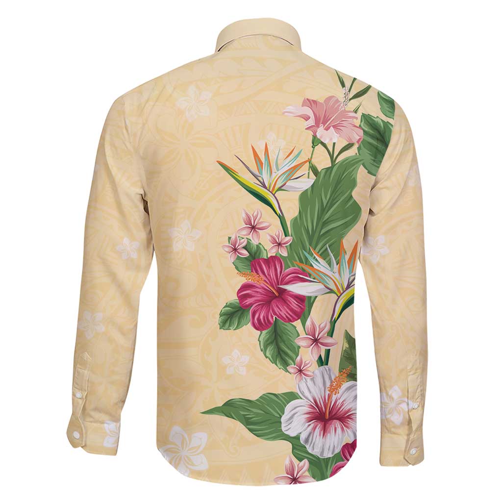 Hawaii Tropical Flowers Family Matching Short Sleeve Bodycon Dress and Hawaiian Shirt Polynesian Tattoo Buttermilk LT05 - Polynesian Pride