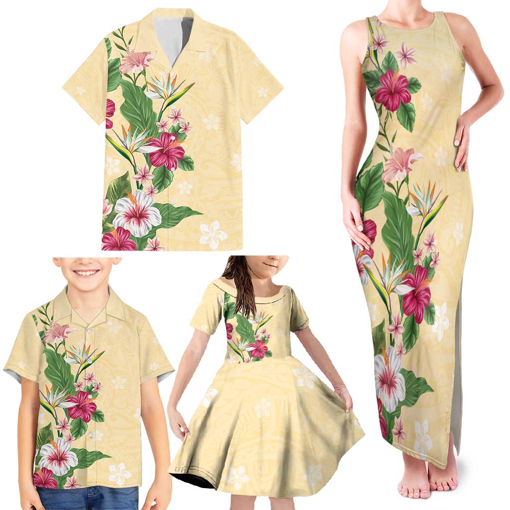 Hawaii Tropical Flowers Family Matching Tank Maxi Dress and Hawaiian Shirt Polynesian Tattoo Buttermilk LT05 - Polynesian Pride