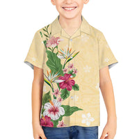 Hawaii Tropical Flowers Family Matching Tank Maxi Dress and Hawaiian Shirt Polynesian Tattoo Buttermilk LT05 Son's Shirt Beige - Polynesian Pride