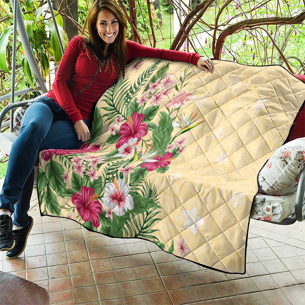 Hawaii Tropical Flowers Quilt Polynesian Tattoo Buttermilk LT05 - Polynesian Pride