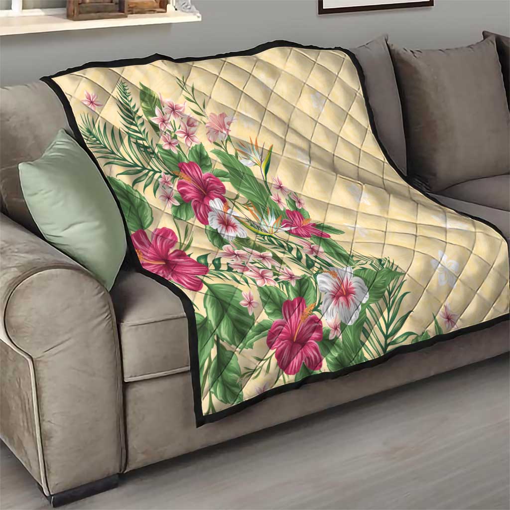 Hawaii Tropical Flowers Quilt Polynesian Tattoo Buttermilk LT05 - Polynesian Pride