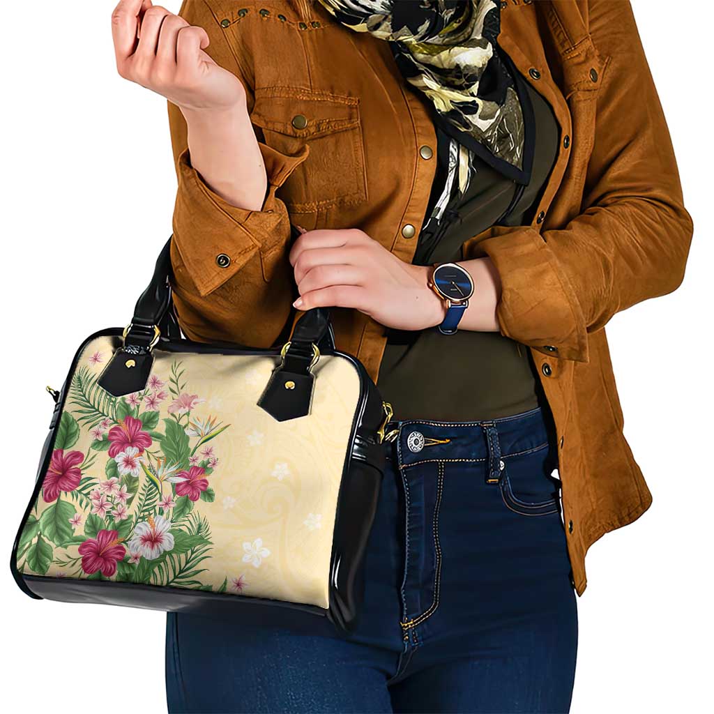 Hawaii Tropical Flowers Shoulder Handbag Polynesian Tattoo Buttermilk