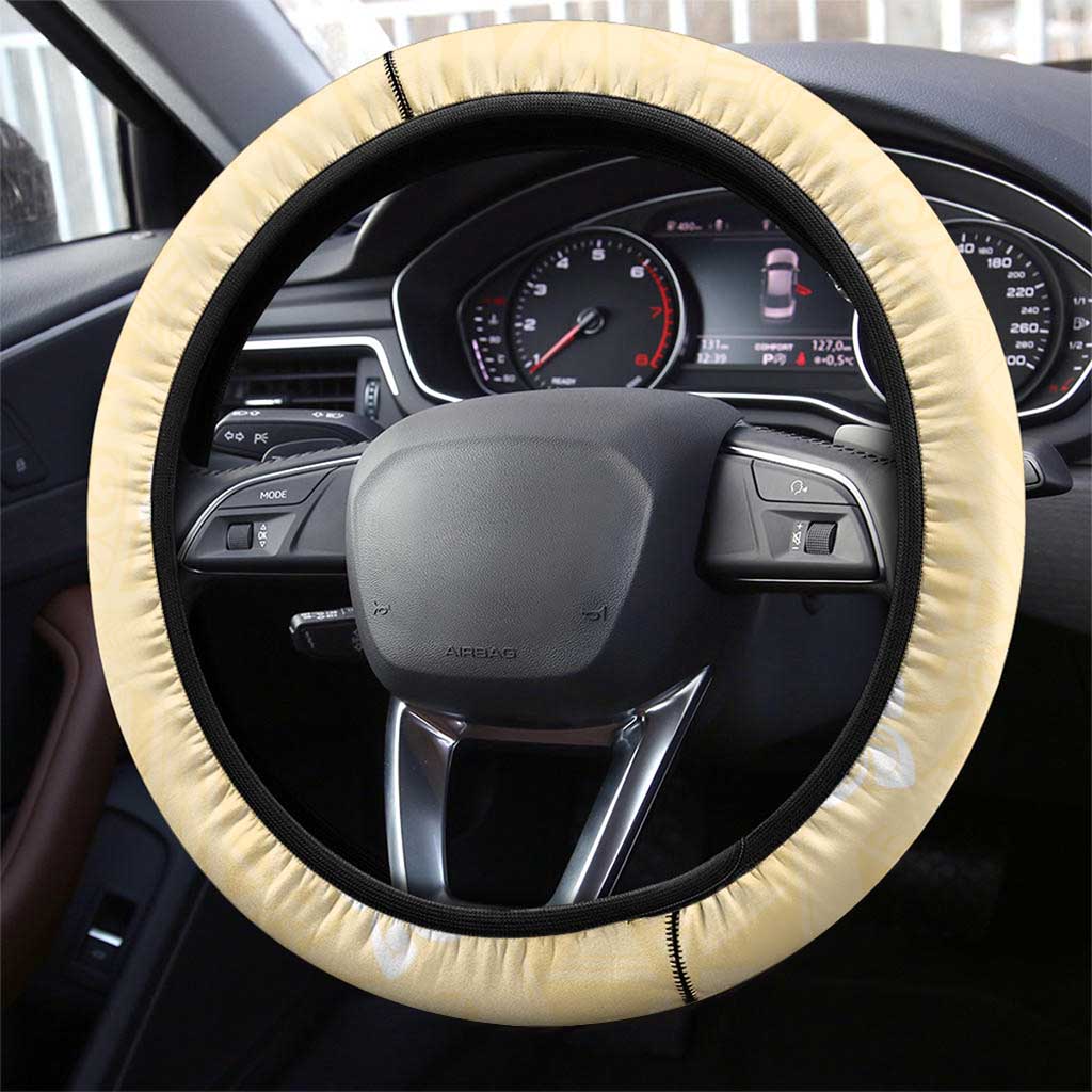 Hawaii Tropical Flowers Steering Wheel Cover Polynesian Tattoo Buttermilk