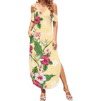 Hawaii Tropical Flowers Summer Maxi Dress Polynesian Tattoo Buttermilk LT05 Women Beige - Polynesian Pride
