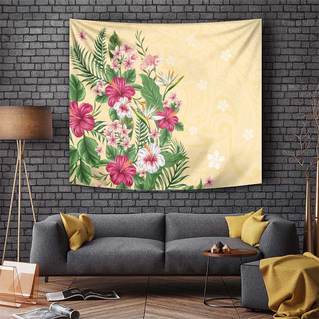 Hawaii Tropical Flowers Tapestry Polynesian Tattoo Buttermilk LT05 - Polynesian Pride