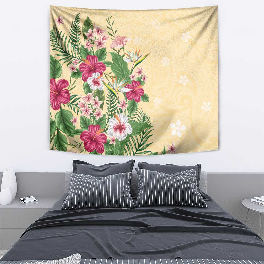 Hawaii Tropical Flowers Tapestry Polynesian Tattoo Buttermilk LT05 - Polynesian Pride