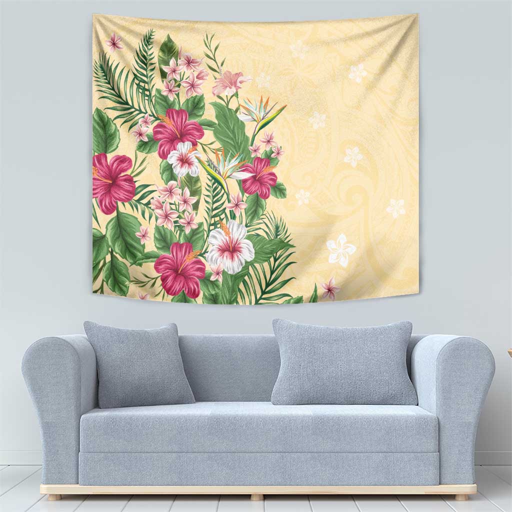 Hawaii Tropical Flowers Tapestry Polynesian Tattoo Buttermilk LT05 - Polynesian Pride