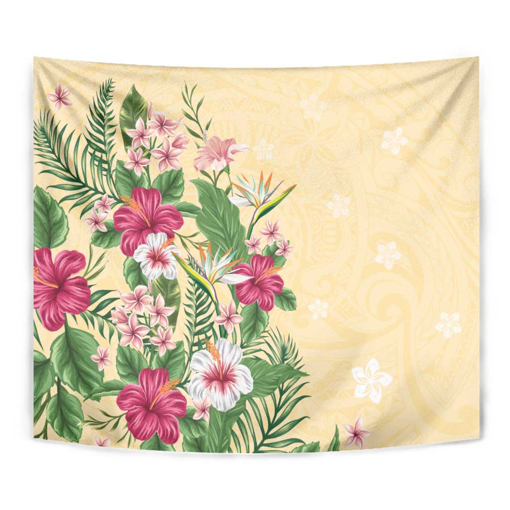 Hawaii Tropical Flowers Tapestry Polynesian Tattoo Buttermilk LT05 - Polynesian Pride