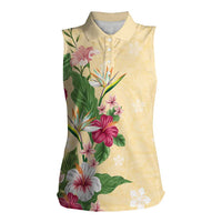 Hawaii Tropical Flowers Women Sleeveless Polo Shirt Polynesian Tattoo Buttermilk LT05 Female Beige - Polynesian Pride