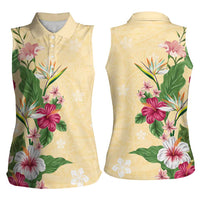 Hawaii Tropical Flowers Women Sleeveless Polo Shirt Polynesian Tattoo Buttermilk LT05 - Polynesian Pride