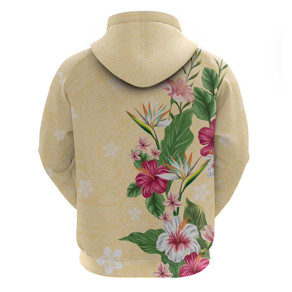 Hawaii Tropical Flowers Zip Hoodie Polynesian Tattoo Buttermilk LT05 - Polynesian Pride
