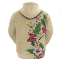 Hawaii Tropical Flowers Zip Hoodie Polynesian Tattoo Buttermilk LT05 - Polynesian Pride