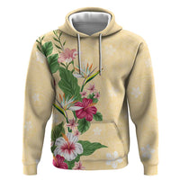 Hawaii Tropical Flowers Zip Hoodie Polynesian Tattoo Buttermilk LT05 Pullover Hoodie Beige - Polynesian Pride