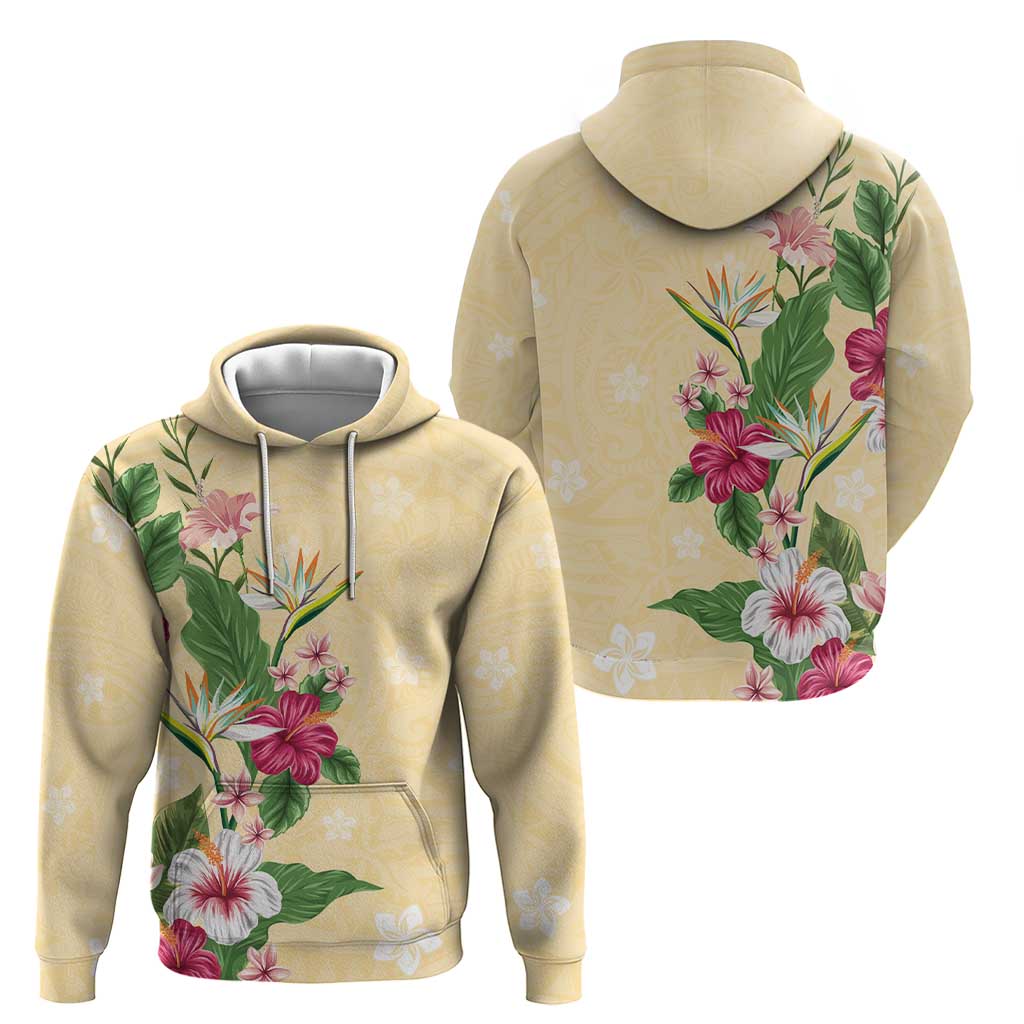 Hawaii Tropical Flowers Zip Hoodie Polynesian Tattoo Buttermilk LT05 - Polynesian Pride