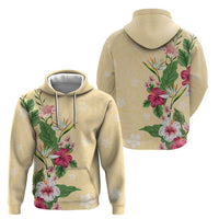 Hawaii Tropical Flowers Zip Hoodie Polynesian Tattoo Buttermilk LT05 - Polynesian Pride