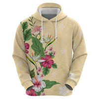 Hawaii Tropical Flowers Zip Hoodie Polynesian Tattoo Buttermilk LT05 - Polynesian Pride
