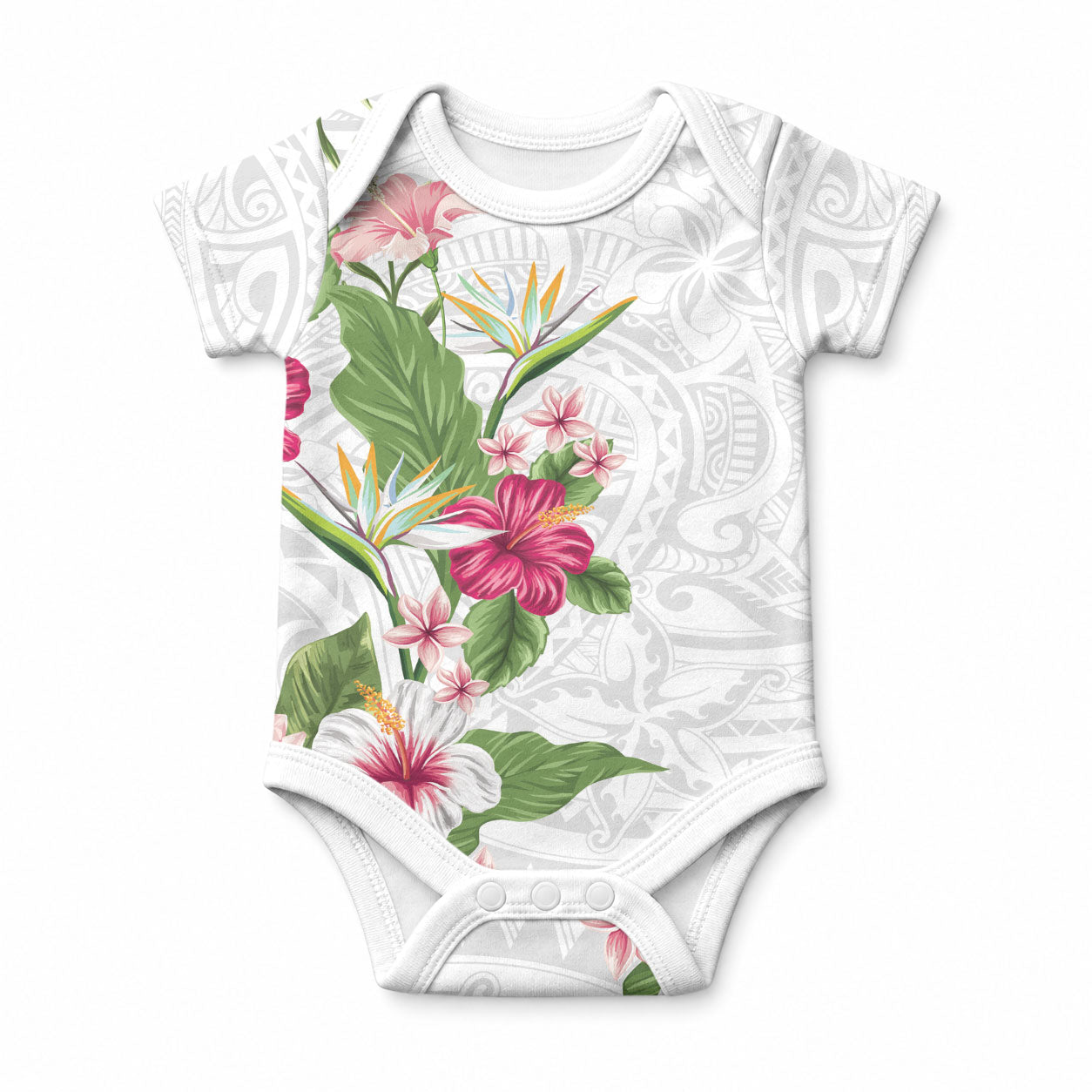 Hawaii Tropical Flowers Baby Onesie Polynesian Tattoo White
