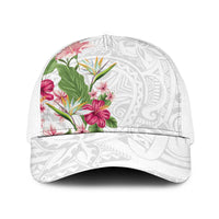 Hawaii Tropical Flowers Baseball Net Cap Polynesian Tattoo White