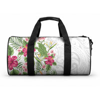 Hawaii Tropical Flowers Duffle Bag Polynesian Tattoo White
