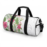 Hawaii Tropical Flowers Duffle Bag Polynesian Tattoo White