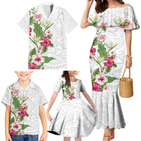 Hawaii Tropical Flowers Family Matching Mermaid Dress and Hawaiian Shirt Polynesian Tattoo White LT05 - Polynesian Pride